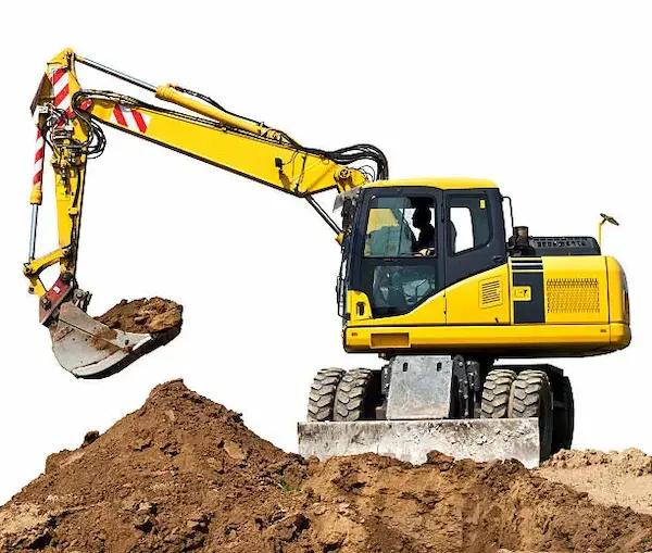 Excavator operator working at construction site